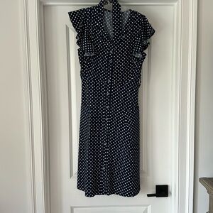 Navy and white polkadot midi dress